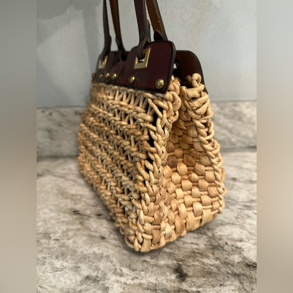 Vintage Borelli Straw and Leather Purse - Picture 3 of 11
